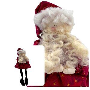Handcrafted Santa Claus Plush Doll With Red Star Pattern Dress & Long Black Legs